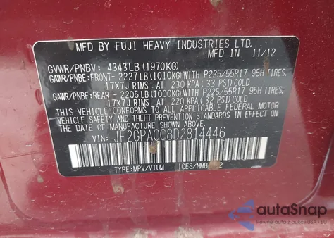 2013 Subaru Xv Crosstrek 2.0I Premium из США, поврежденный, VIN JF2GPACC8D2814446